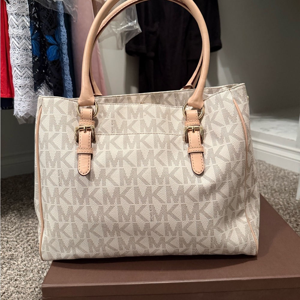 Michael Kors Cream and Tan Logo Tote